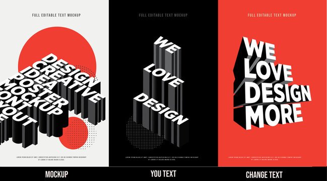 Modern poster design template 3D Text Effect Mockup /full editable text