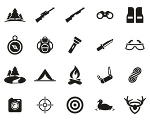 Obraz premium Hunting & Hunting Equipment Icons Black & White Set Big