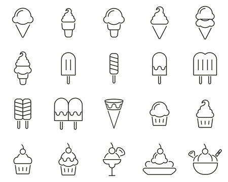 Ice Cream Icons Black & White Thin Line Set Big