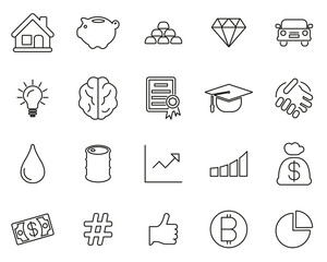 Investment Plan Icons Black & White Thin Line Set Big