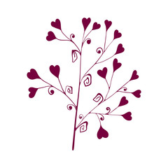 one branch with hearts for valentines day. isolated on a white background. Hand drawing sketch.