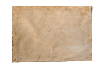 Sheet of dirty old paper on white background. Mockup for your message.