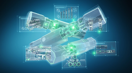 Green renewable energy battery on blue background 3D rendering