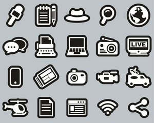 Journalist Or Reporter Icons White On Black Sticker Set Big