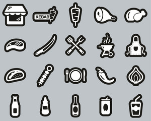Kebab Or Kebab Shop Icons White On Black Sticker Set Big