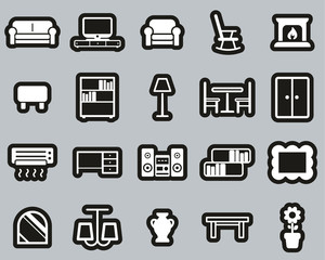 Living Room Furniture Icons White On Black Sticker Set Big