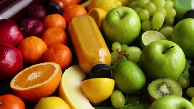 Various healthy fruits and vegetables formed in rainbow composition