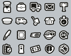 Mail Man Or Post Office Worker Icons White On Black Sticker Set Big