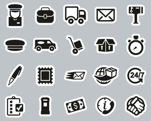 Mail Man Or Post Office Worker Icons Black & White Sticker Set Big