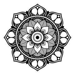 Decorative round ornament, black-white, isolated on white. Good decoration for the holidays. Perfect for printing, laser cutting.