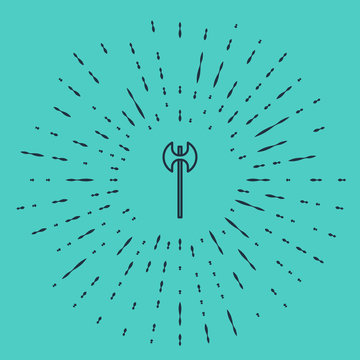 recommend clip art: Black line Medieval axe icon isolated on green background. Battle axe, executioner axe. Medieval weapon. Abstract circle random dots. Vector Illustration