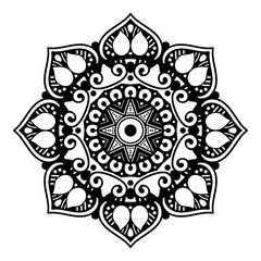 Decorative round ornament, black-white, isolated on white. Good decoration for the holidays. Perfect for printing, laser cutting.