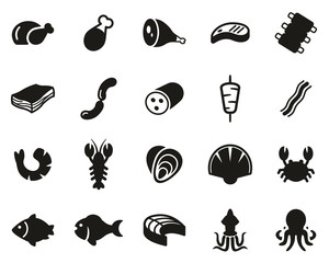 Meat & Seafood Icons Black & White Set Big