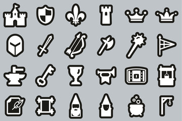 Medieval Castle Icons White On Black Sticker Set Big