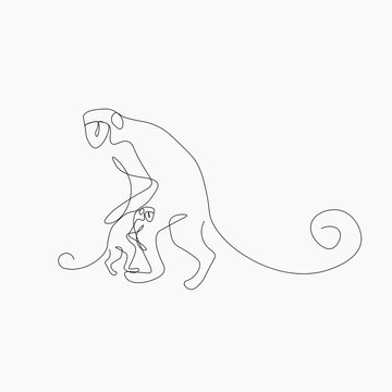 Monkeys family continuous line drawing vector illustration
