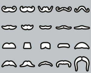 Mustache Or Facial Hair Icons White On Black Sticker Set Big