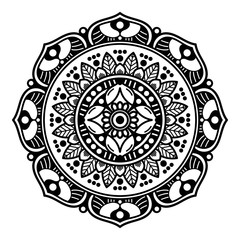 Decorative round ornament, black-white, isolated on white. Good decoration for the holidays. Perfect for printing, laser cutting.