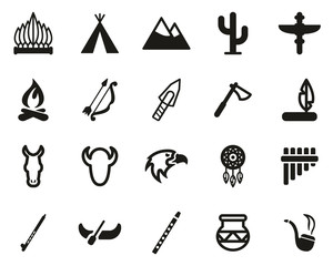 Native American Culture Icons Black & White Set Big © Bakai