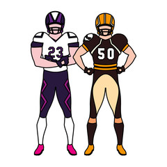 men players american football on white background