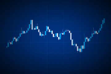 Blue candlestick chart on blue background, trading graphic design concept, financial stock market, cryptocurrency graph, vector illustration