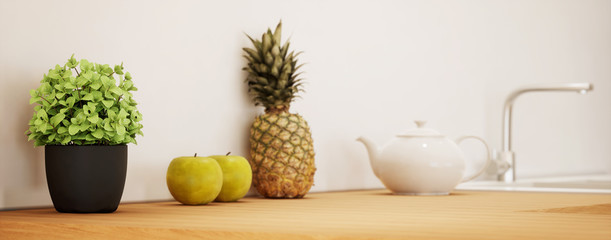 vue 3d ananas, pommes et plantes