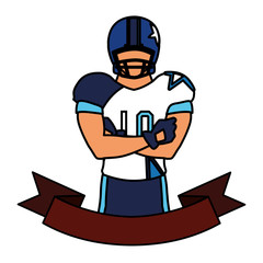 man player american football with ribbon on white background