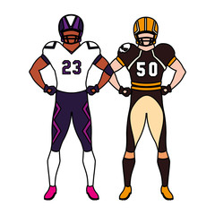 men players american football on white background