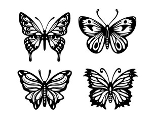 Fototapeta na wymiar Butterfly hand drawn tattoo set. Vector illustration.