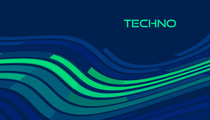 Techno image. Template with tech wave on dark blue. Vector graphics