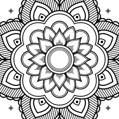 Decorative round ornament, black-white, isolated on white. Good decoration for the holidays. Perfect for printing, laser cutting.