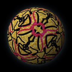 Artfully designed and colorful ball, 3D illustration on black background 