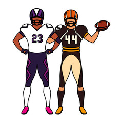 men players american football on white background