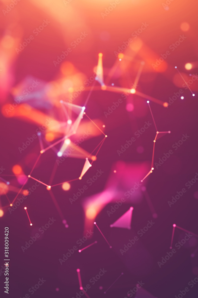 Poster lines connected triangles. network sphere system. digital data plexus technology construction. conne