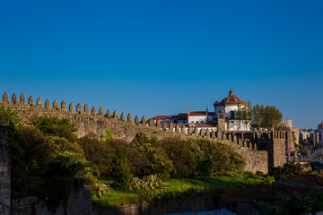 Fototapeta na wymiar Fernandine Walls of Porto and the Monastery of Serra do Pilar built on 1672 located at Vila Nova de Gaia in Portugal