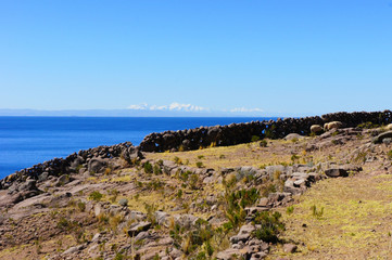 Fototapeta na wymiar Taquile Island on Lake Titicaca in Peru
