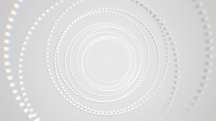 Abstract white background. Neon lights. Glowing tunnel. Bright vibrant dots. laser illumination.