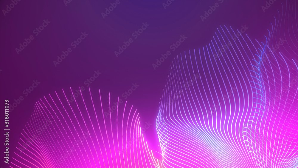 Poster bright wavy background. glowing dots and lines. neon light. wave element for design. smooth particle