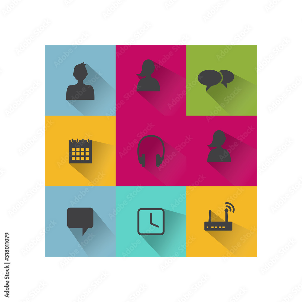 Poster set of web icons in modern flat long shadow design