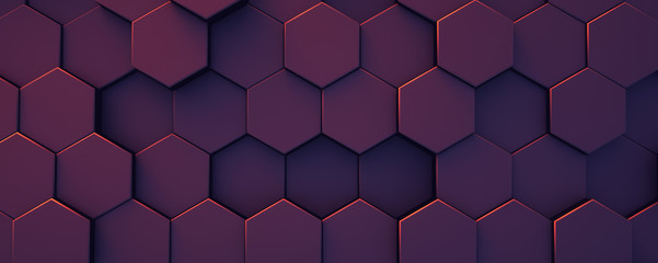 Hexagon dark red pattern. Abstract futuristic background.