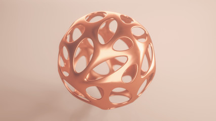 Abstract glossy metal organic style 3d sphere. Luxury rose gold background.