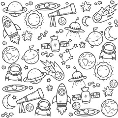 Set of astronomy doodle elements in hand drawn style. Astronomy doodle background 