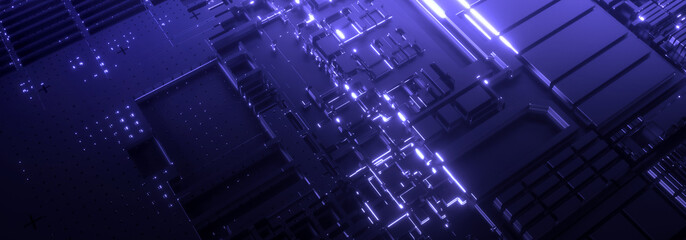 Abstract blue technology background. Futuristic digital motherboard texture. Neon light