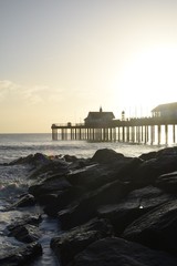 Southwold Pier. A sunny winter morning at Southwold beach in Suffolk, England, UK.