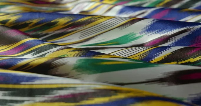 Native uzbek textile - khan atlas, close-up view