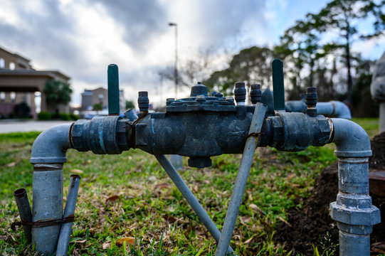 Water Main Pipe With Back Flow Prevention, Double Block, And Bleed Valves