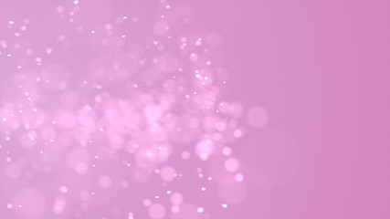 Bright purple bokeh lights abstract background. Flying pink particles or dust. Vivid lightning. Merry christmas design. Blurred light dots. Can use as cover, banner, postcard, flyer.