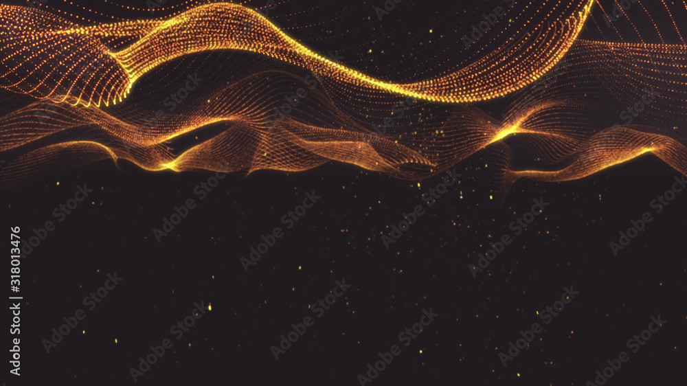 Poster bright wavy background. glowing dots and lines. neon light. wave element for design. smooth particle