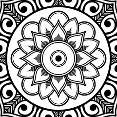 Decorative round ornament, black-white, isolated on white. Good decoration for the holidays. Perfect for printing, laser cutting.