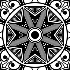 Decorative round ornament, black-white, isolated on white. Good decoration for the holidays. Perfect for printing, laser cutting.