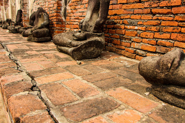 Statues of Buddhist monks in the ancient city of Ayutthaya, Thailand.